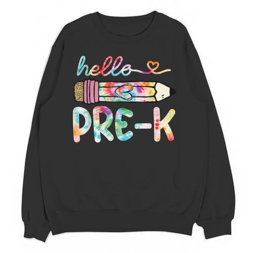 Hello Pre-K Pencil Teacher Student Tie Dye Unisex Sweatshirt - teacherstshirts.com DE