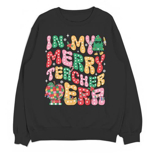 In My Holly Xmas Jolly Teacher Era Teacher Vibes Christmas Unisex Sweatshirt - teacherstshirts.com AU