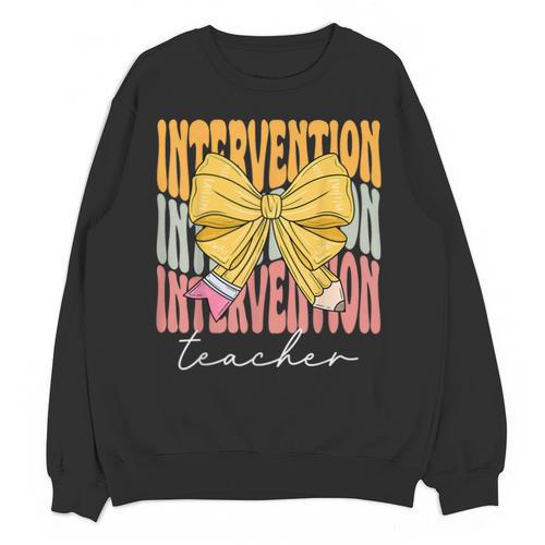 Interventionist Teacher Groovy Coquette Bow Back To School Unisex Sweatshirt - teacherstshirts.com