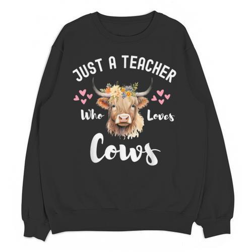 Just A Teacher Who Loves Cows Shirt Cute Highland Cow Unisex Sweatshirt - teacherstshirts.com AU