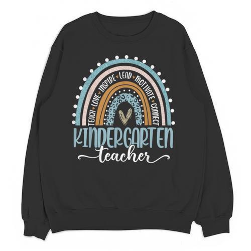 Kindergarten Teacher Leopard Boho Rainbow Back To School Unisex Sweatshirt - teacherstshirts.com
