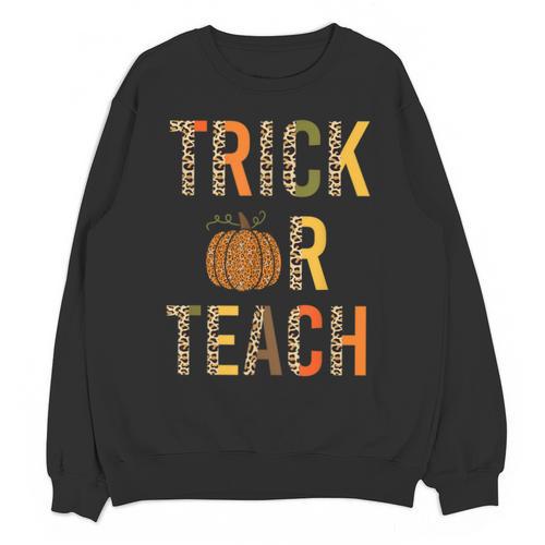 Leopard Trick Or Teach Halloween Teacher Costume Women Unisex Sweatshirt - teacherstshirts.com AU
