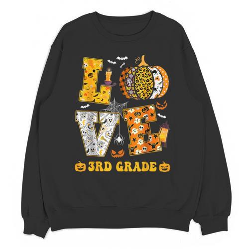 LOVE 3rd Grade Pumpkin Teacher Student Halloween Costume Unisex Sweatshirt - teacherstshirts.com