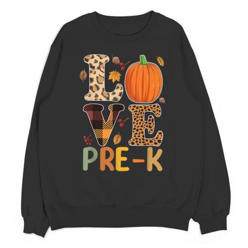 Love Pre-k Teacher Shirts Autumn Fall Pumpkin Fall Leopard Unisex Sweatshirt - teacherstshirts.com