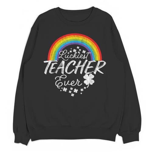 Luckiest Teacher Ever Rainbow- St Patricks Day Teacher Unisex Sweatshirt - teacherstshirts.com