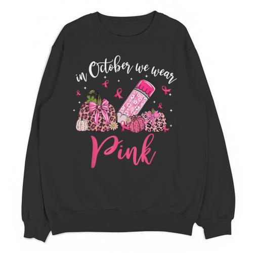 In October We Wear Pink Apple Teacher Daisy Breast Cancer Unisex Sweatshirt - teacherstshirts.com UK