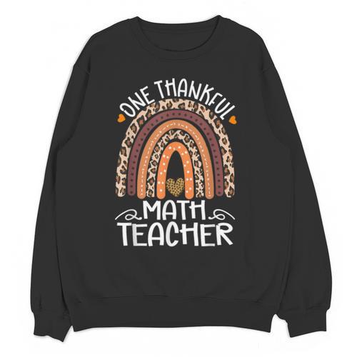 One Thankful Math Teacher Leopard Rainbow Thanksgiving Unisex Sweatshirt - teacherstshirts.com UK