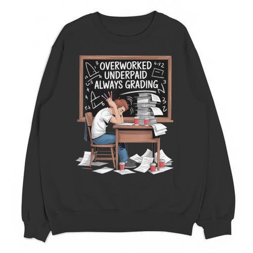 Overworked Underpaid Always Grading Teacher Unisex Sweatshirt - teacherstshirts.com DE