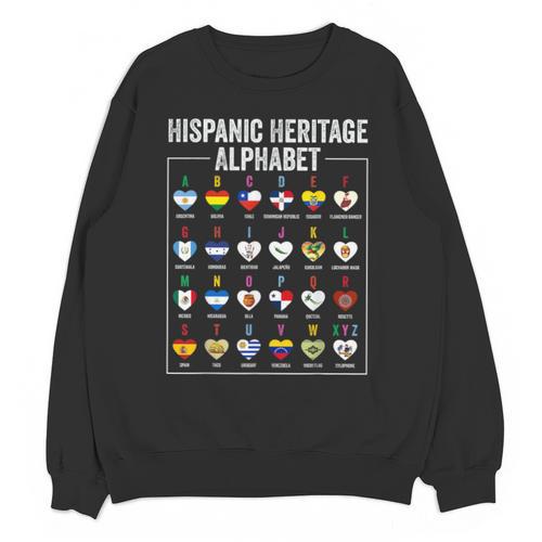 Hispanic Flags Alphabet Hearts Latin Heritage For Teacher Unisex Sweatshirt - teacherstshirts.com DE