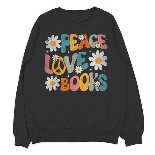 Peace Love Books Bookworm Librarian Reading Teacher Groovy Unisex Sweatshirt - teacherstshirts.com CA