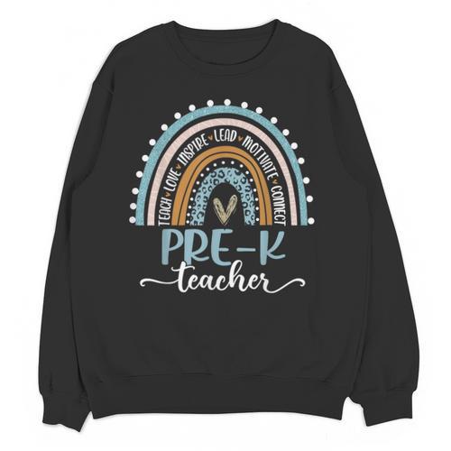 Pre-K Teacher Leopard Boho Rainbow Back To School Unisex Sweatshirt - teacherstshirts.com
