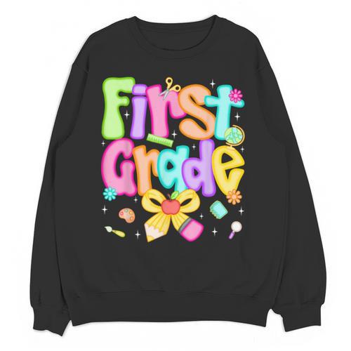 Preppy First Grade Back To School 1st Grade Teacher Girl Kid Unisex Sweatshirt - teacherstshirts.com