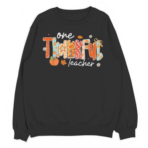 Preppy One Thankful Teacher Coquette Thanksgiving Teacher Unisex Sweatshirt - teacherstshirts.com UK