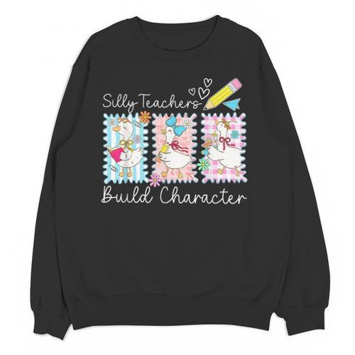 Preppy Silly Teacher Goose Build Character Back To School Unisex Sweatshirt - teacherstshirts.com
