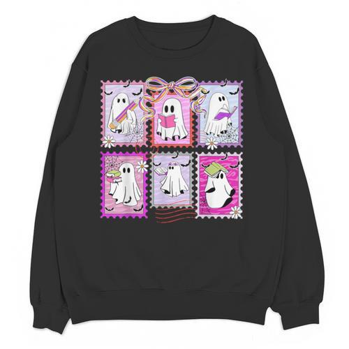 Preppy Spooky Teacher Halloween Ghost Coquette Bow Autumn Unisex Sweatshirt - teacherstshirts.com AU