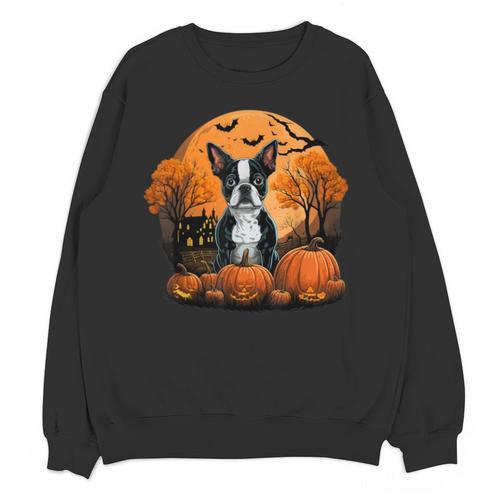 Pumpkin Boston Terrier Costume On Boston Terrier Halloween Unisex Sweatshirt - Bostonterriersmerch.com