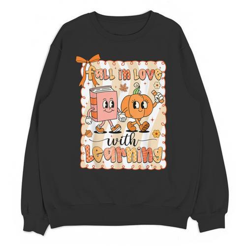 Pumpkin Teacher Preppy Fall In Love With Learning Autumn Unisex Sweatshirt - teacherstshirts.com