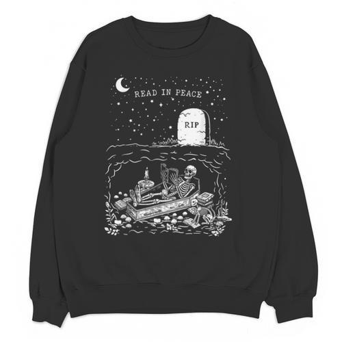 Read In Peace Skeleton Halloween Book Reading Spooky Teacher Unisex Sweatshirt - teacherstshirts.com DE