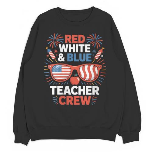 Red & Blue Teacher Crew Shirt 4th Of July Sunglasses Unisex Sweatshirt - teacherstshirts.com AU
