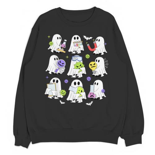 Retro Halloween Science Teacher Ghost Laboratory Teacher Unisex Sweatshirt - teacherstshirts.com