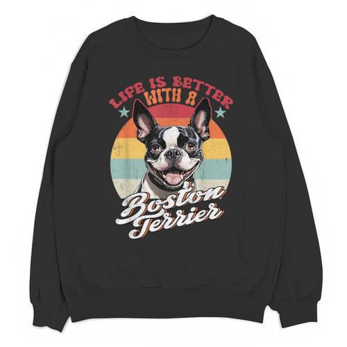 Retro Life Is Better With Boston Terrier Mom Dog Lover Unisex Sweatshirt - Bostonterriersmerch.com