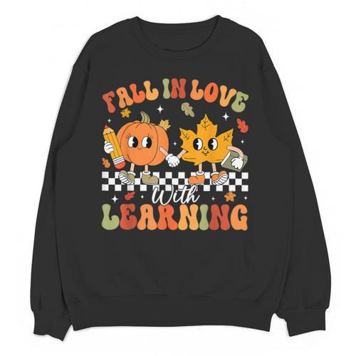 Retro Pumpkin Fall In Love With Learning Autumn Teacher Unisex Sweatshirt - teacherstshirts.com AU