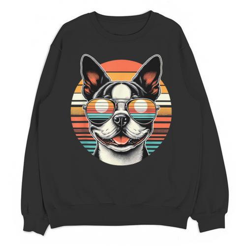 Retro Sunset Sunglasses Boston Terrier Boston Bull Bostie Unisex Sweatshirt - Bostonterriersmerch.com