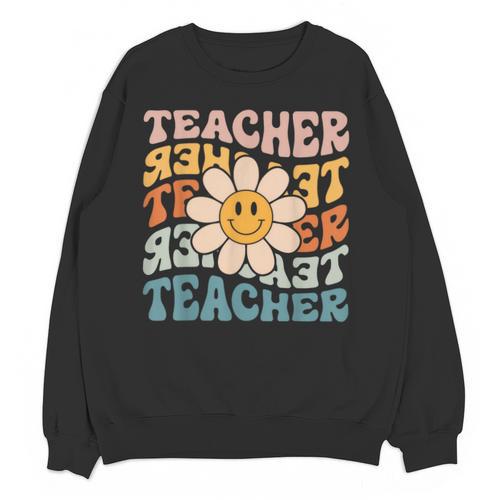 Retro Teacher Daisy Colorful Elementary School Teacher Unisex Sweatshirt - teacherstshirts.com UK
