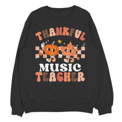 Retro Thankful Music Teacher Pumpkin Fall Thanksgiving Unisex Sweatshirt - teacherstshirts.com CA