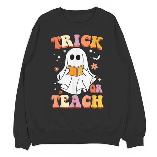 Retro Vintage Groovy Trick Or Teach Teacher Halloween For Men Women Kids Unisex Sweatshirt - teacherstshirts.com AU
