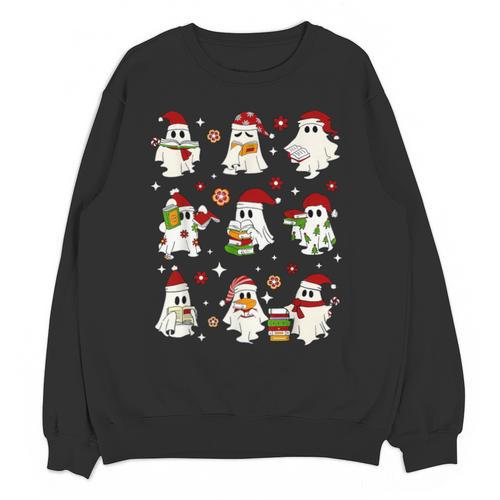 Santa Ghost Reading Books Christmas Library Teacher Unisex Sweatshirt - teacherstshirts.com AU