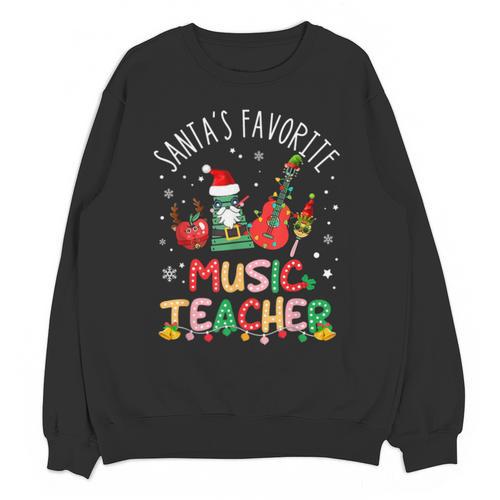 Santa's Favorite Music Teacher Christmas Santa Hat Matching Unisex Sweatshirt - teacherstshirts.com DE