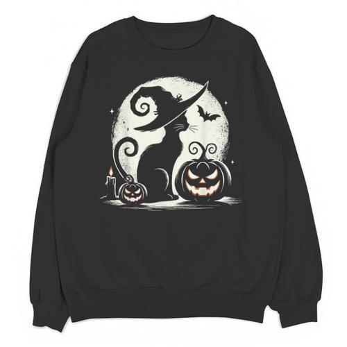 Scary Halloween Cat Costume Retro Cat Moon For Men Women Kids Unisex Sweatshirt - Bostonterriersmerch.com
