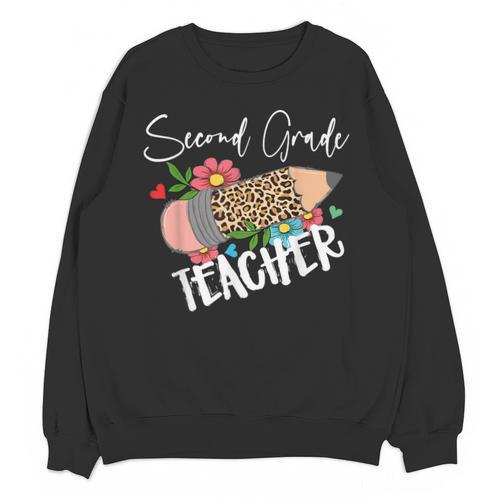 Second Grade Teacher Leopard Pencil 2nd Grade Women Teacher Unisex Sweatshirt - teacherstshirts.com CA