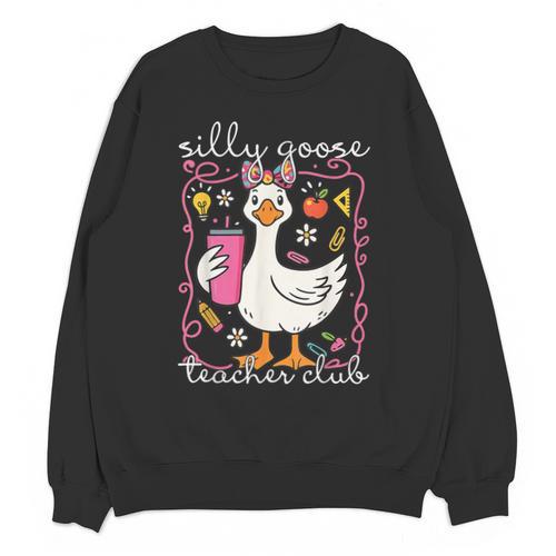 Silly Goose Teacher Club Animal Lover Groovy Teacher Unisex Sweatshirt - teacherstshirts.com DE