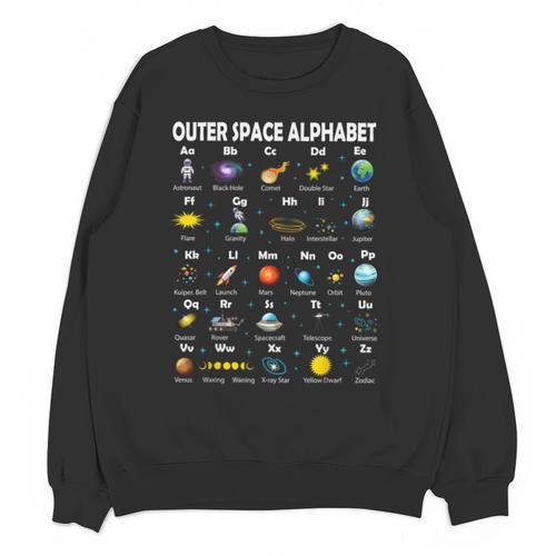 Space Alphabet Galaxy Astronaut Planets Student Teacher Unisex Sweatshirt - teacherstshirts.com