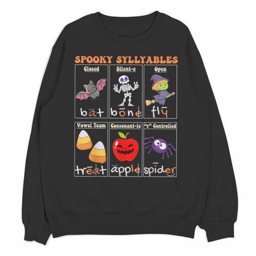 Spooky Syllables Halloween Teacher Student Education Unisex Sweatshirt - teacherstshirts.com