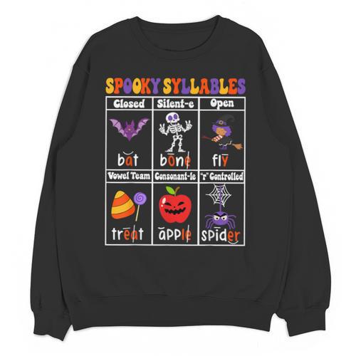 Spooky Syllables Teacher Halloween Educational Kids Unisex Sweatshirt - teacherstshirts.com AU