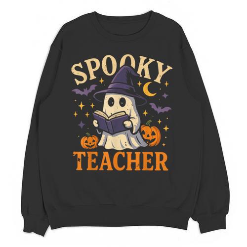 Spooky Teacher Halloween Cute Ghost Pumpkin Reading Women Unisex Sweatshirt - teacherstshirts.com