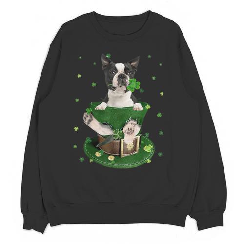 St Patrick's Day Leprechaun Boston Terrier Dog Shamrock For Men Women Kids Unisex Sweatshirt - Bostonterriersmerch.com