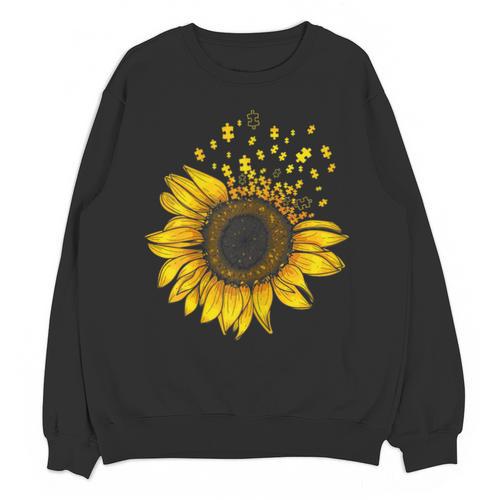 Sunflower Puzzle Pieces Autism Awareness For Mom Teacher For Women Unisex Sweatshirt - teacherstshirts.com AU