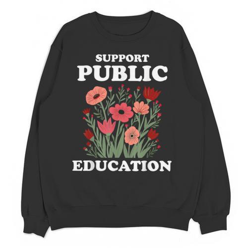 Support Public Education Cute Floral Teacher Red For Ed Unisex Sweatshirt - teacherstshirts.com CA