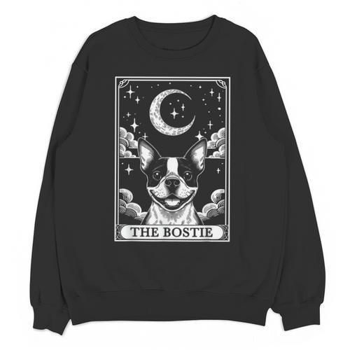 Tarot Card Vintage Crescent Moon Boston Terrier Dog Mom Unisex Sweatshirt - Bostonterriersmerch.com
