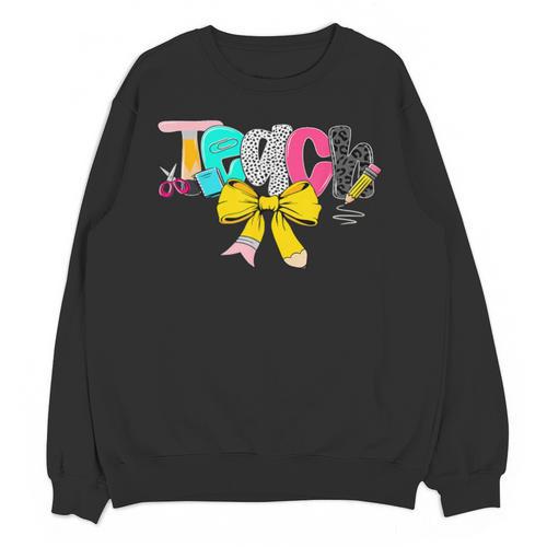 Teach Coquette Bow Teacher Back To School Happy First Day Unisex Sweatshirt - teacherstshirts.com