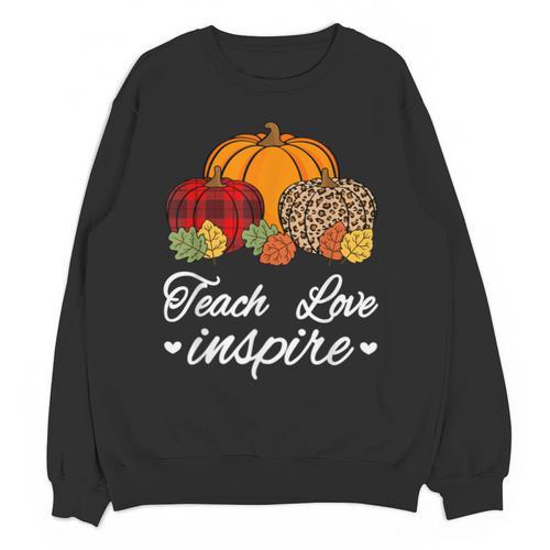 Teach Love Inspire Autumn Fall Plaid Leopard Pumpkin Teacher For Men Women Kids Unisex Sweatshirt - teacherstshirts.com AU