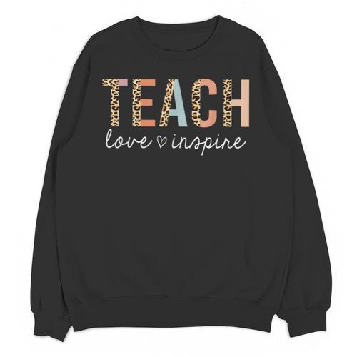 Teach Love Inspire Leopard Back To School Cute Teacher Men Women Girls Kids Unisex Sweatshirt - teacherstshirts.com CA