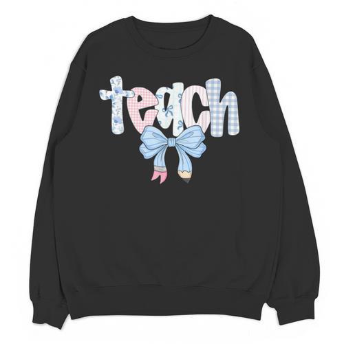 Teach Teacher Coquette Bow Pencil Back To School First Day Unisex Sweatshirt - teacherstshirts.com