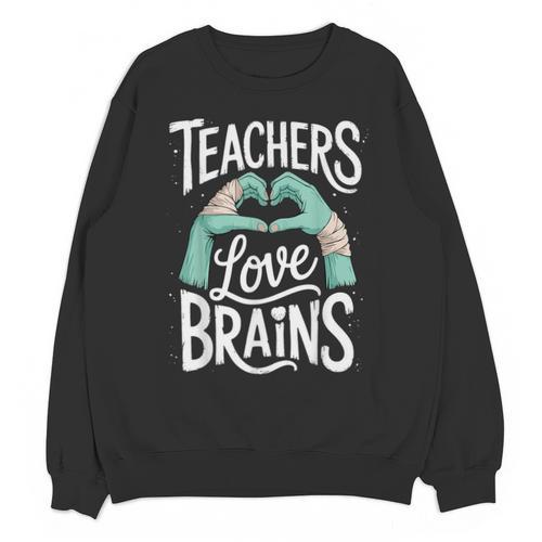 Teacher Halloween Shirt Women Men Teachers Love Brains Unisex Sweatshirt - teacherstshirts.com CA