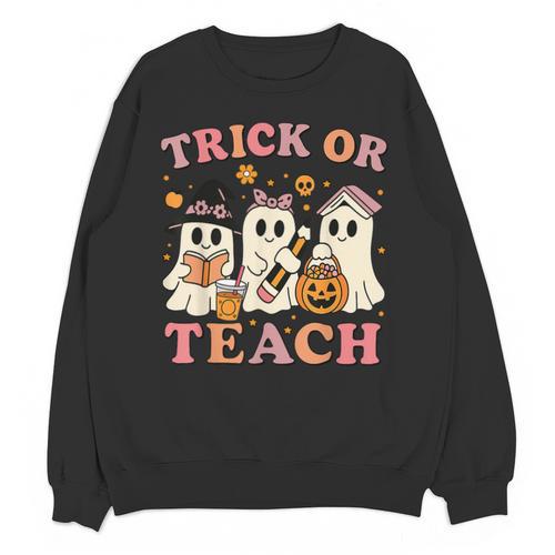 Teacher Halloween Trick Or Teach Cute Ghost Coffee Pumpkins Unisex Sweatshirt - teacherstshirts.com