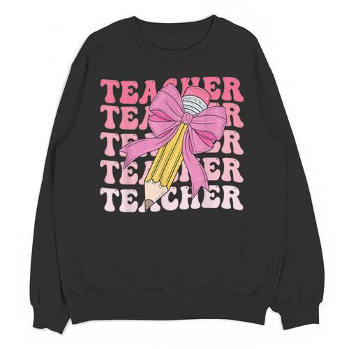 Teacher Pencil Back To School Groovy Pink Teacher First Day Unisex Sweatshirt - teacherstshirts.com